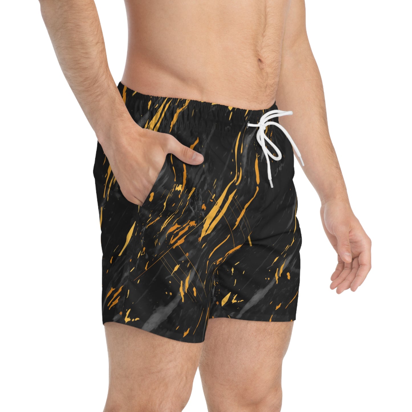 Golden Noir Elegance Swim Trunks