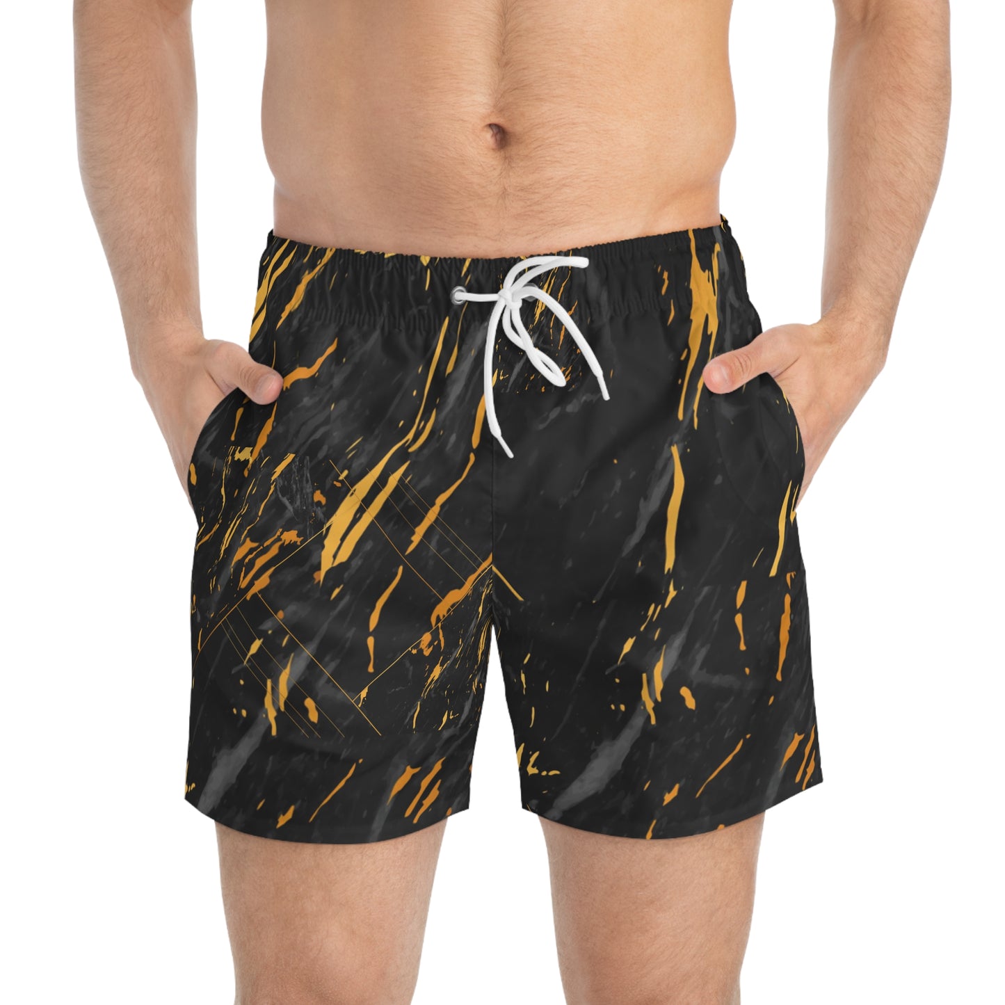 Golden Noir Elegance Swim Trunks