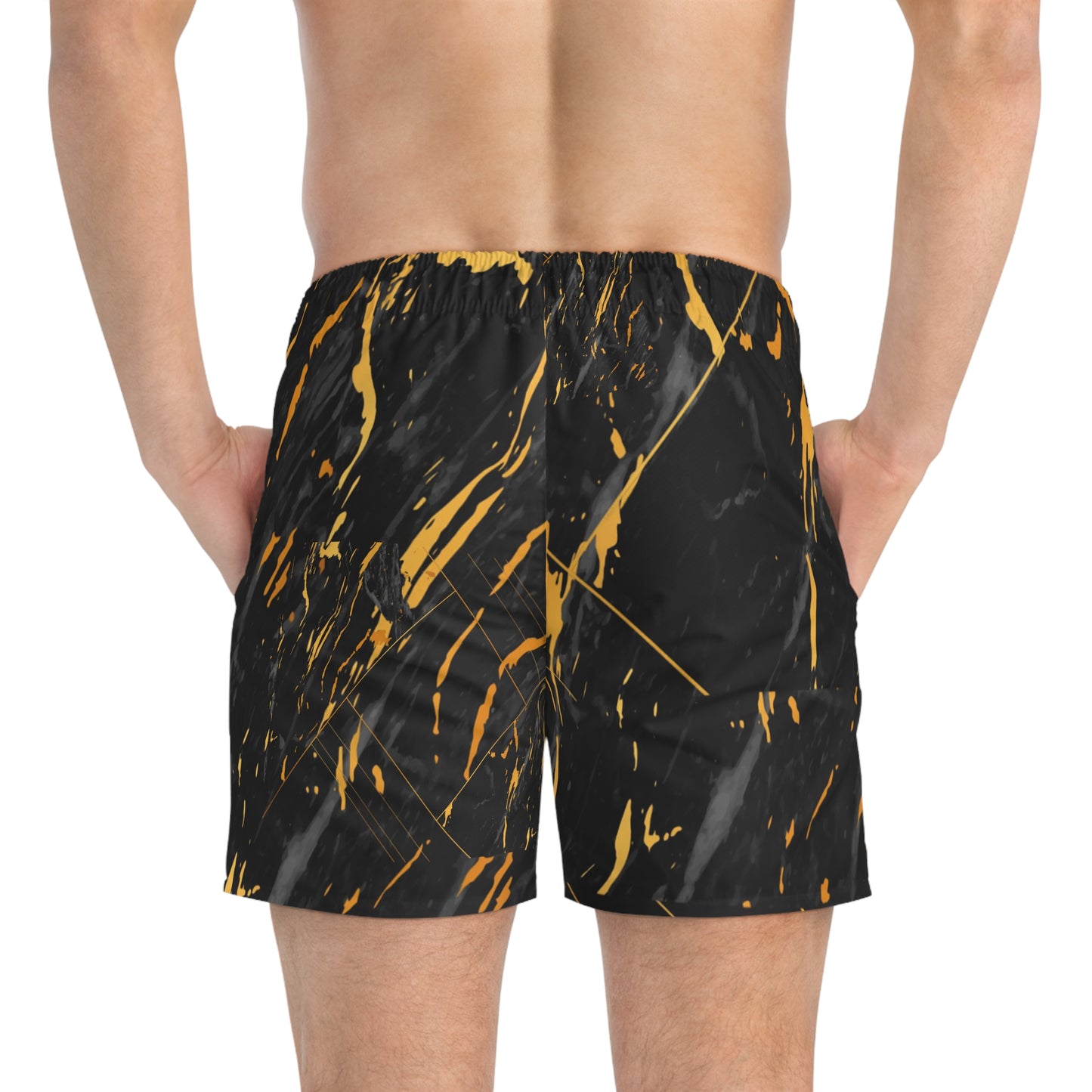 Golden Noir Elegance Swim Trunks